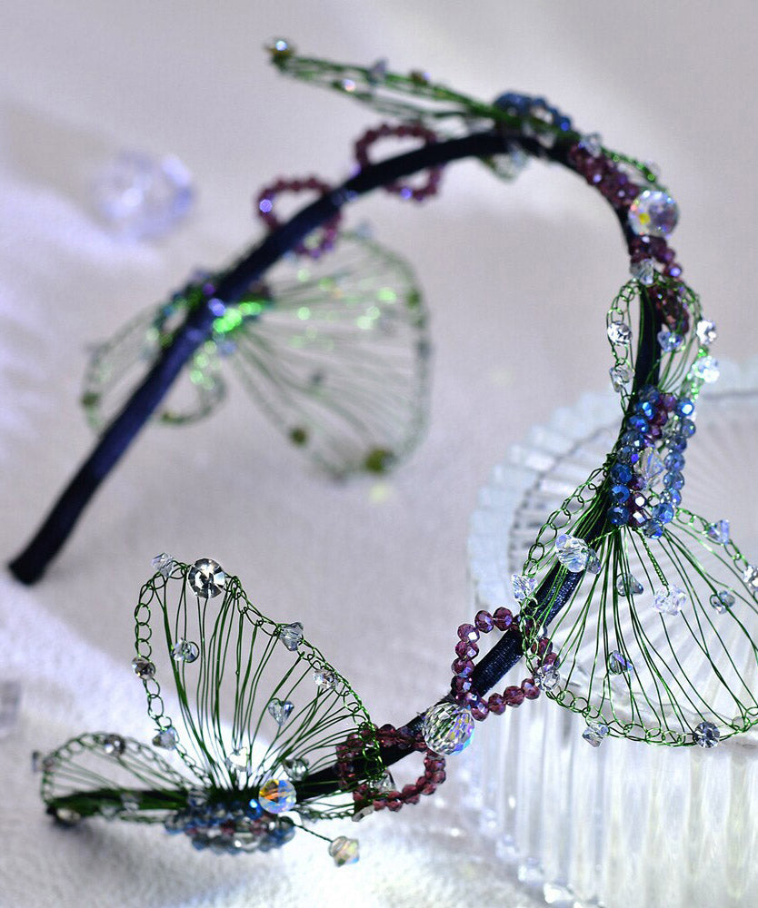 Women Green Acrylic Crystal Butterfly Beading HairPiece
