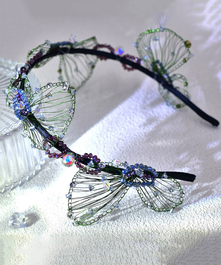 Women Green Acrylic Crystal Butterfly Beading HairPiece