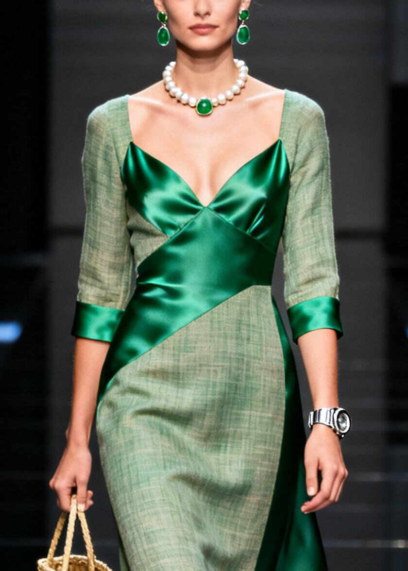 Women Green Asymmetrical Patchwork Silk Maxi Dresses Summer