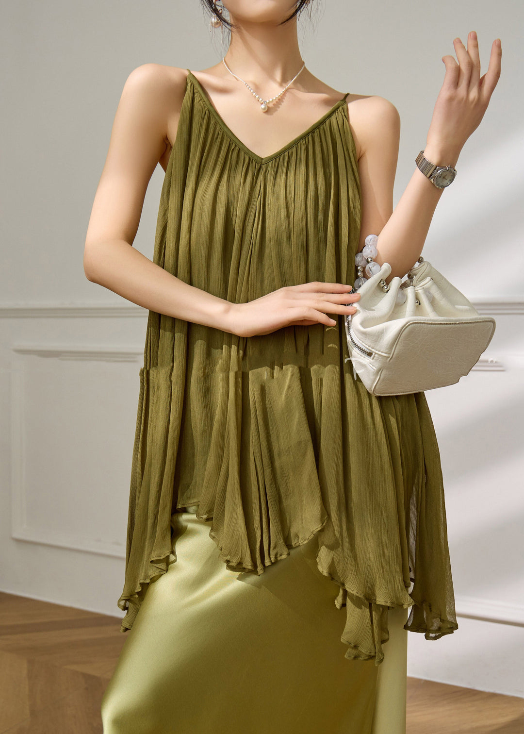 Women Green Asymmetrical Vests V Neck Summer