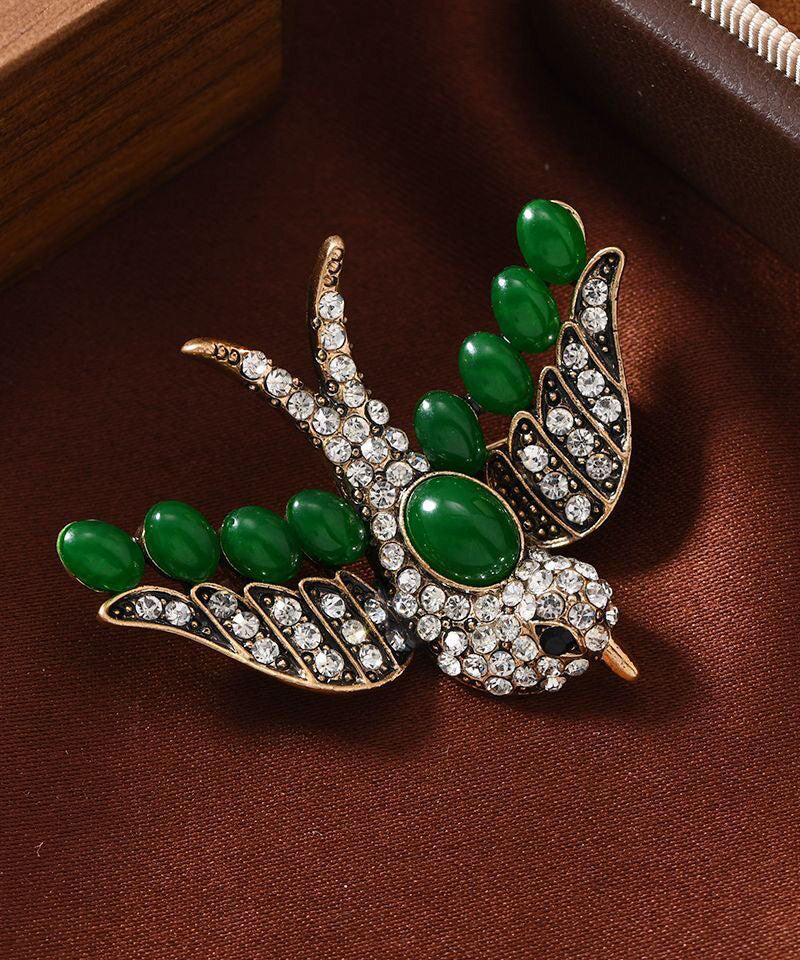 Women Green Copper Zircon Emerald Swallow A Pair Brooches