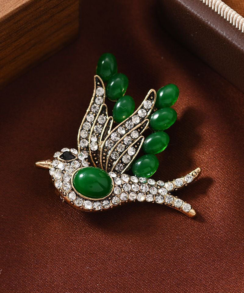 Women Green Copper Zircon Emerald Swallow A Pair Brooches