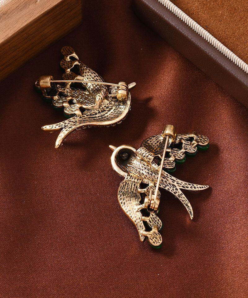 Women Green Copper Zircon Emerald Swallow A Pair Brooches