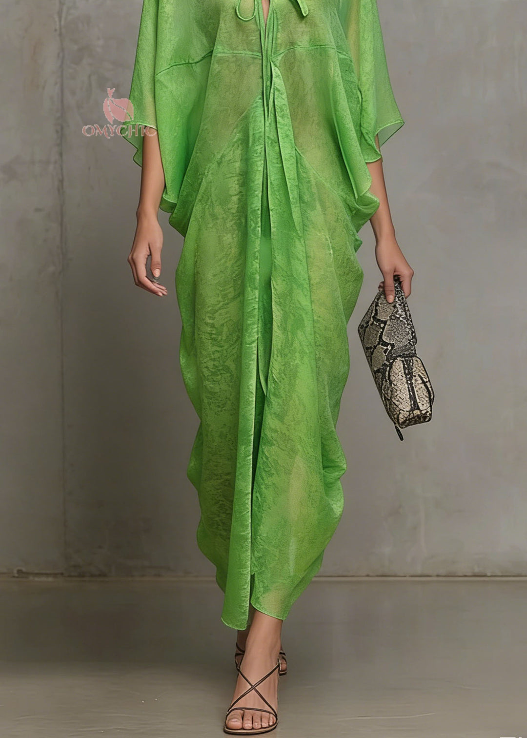 Women Green Lace Up Chiffon Vacation Dress Summer