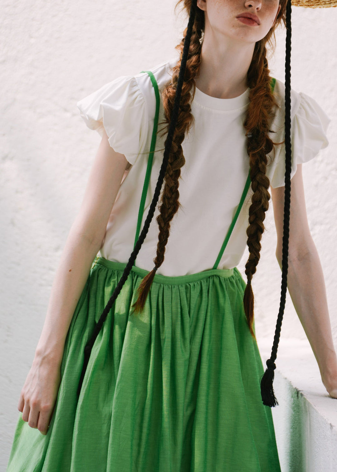 Women Green Lace Up Solid Cotton Spaghetti Strap Skirt Summer