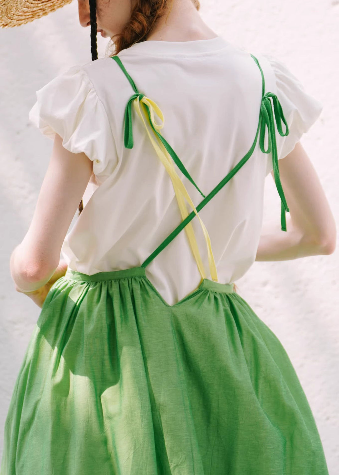 Women Green Lace Up Solid Cotton Spaghetti Strap Skirt Summer