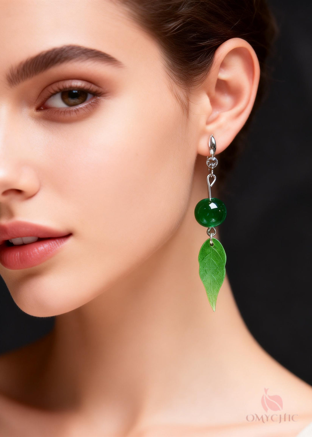 Women Green Leaf Acrylic Turquoise Drop Earrings
