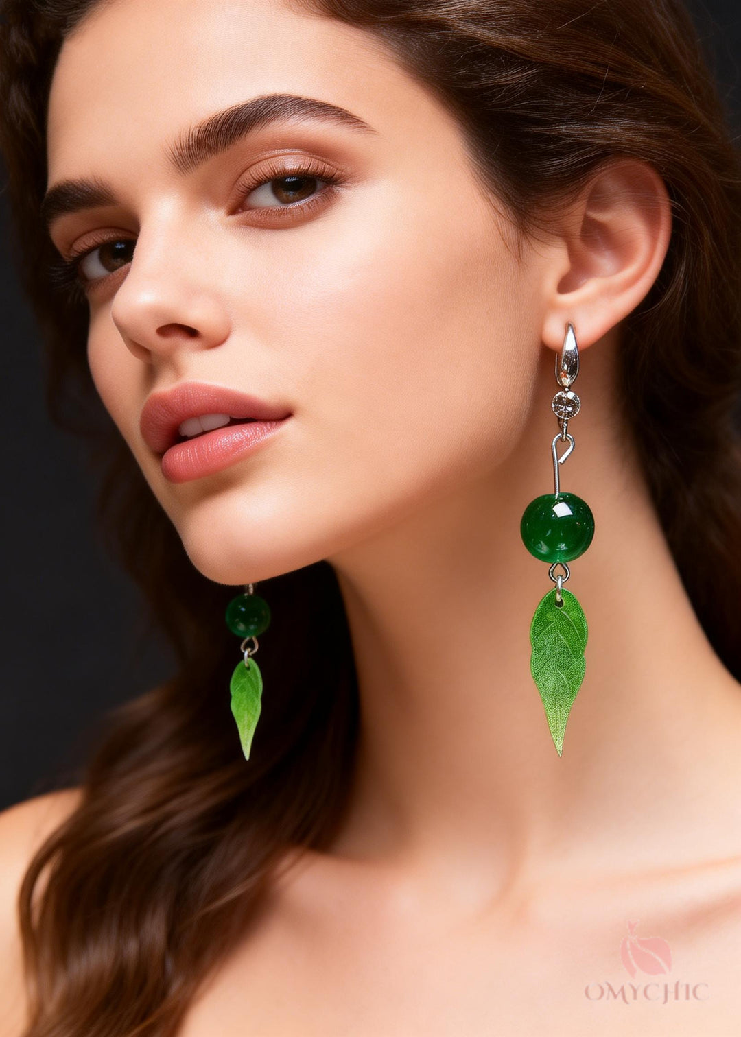 Women Green Leaf Acrylic Turquoise Drop Earrings