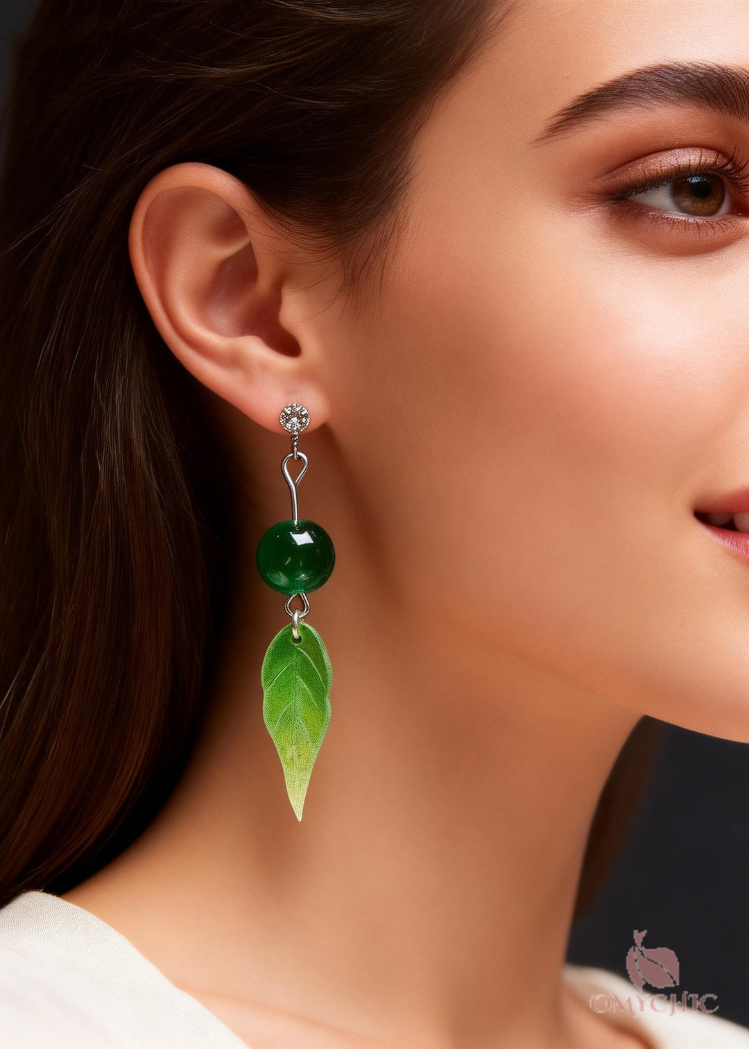 Women Green Leaf Acrylic Turquoise Drop Earrings