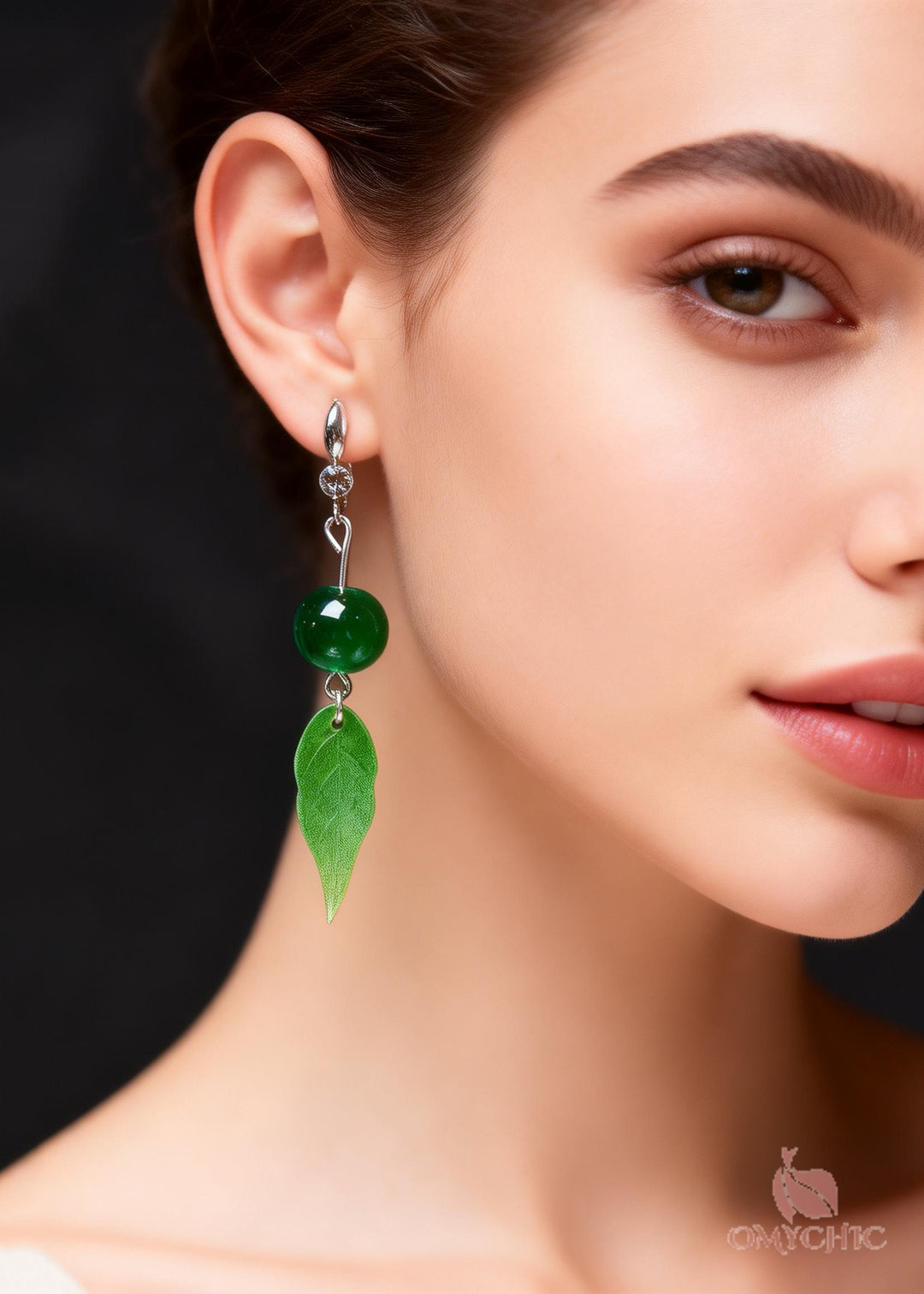 Women Green Leaf Acrylic Turquoise Drop Earrings