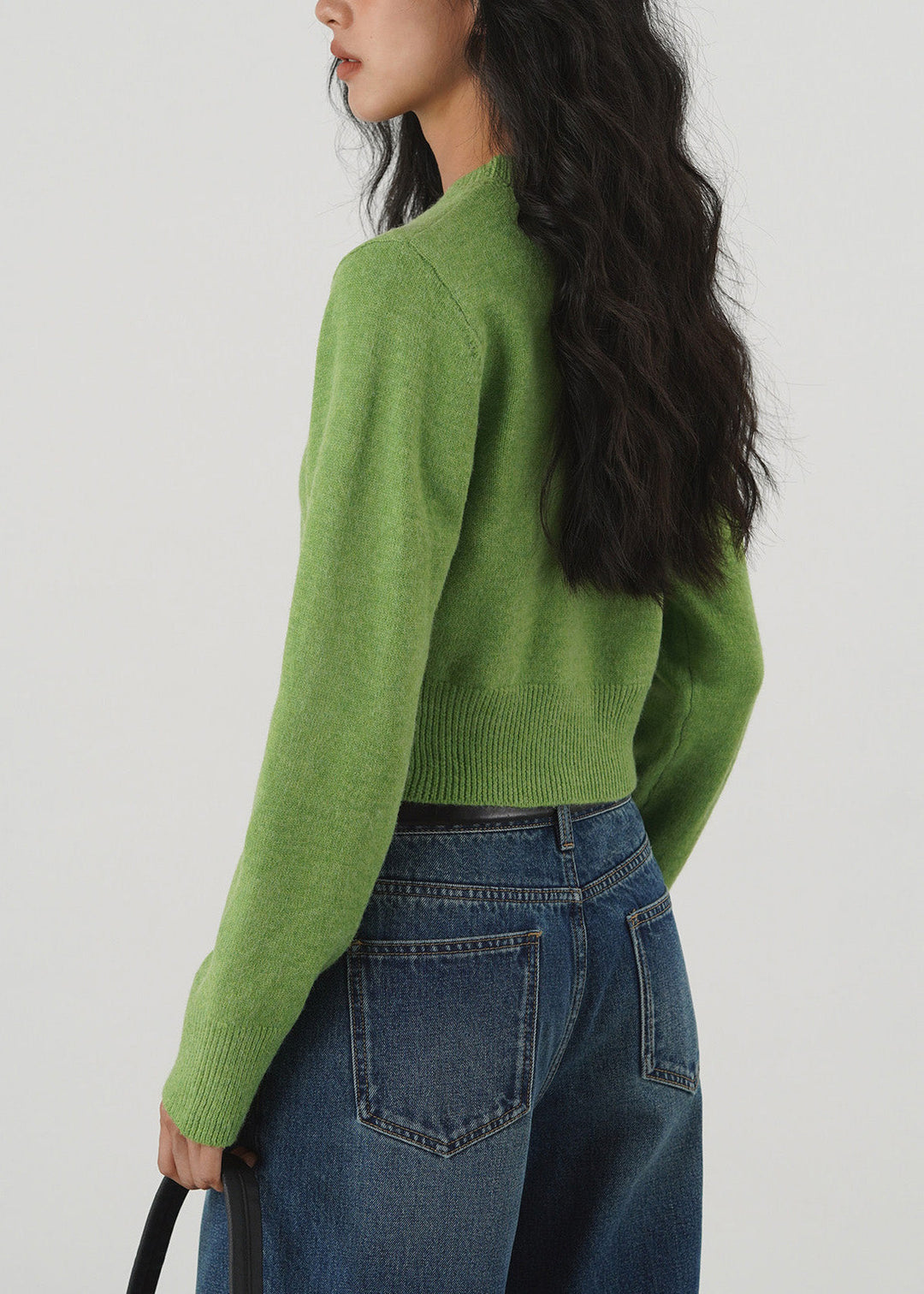 Women Green O Neck Knit Short Sweaters Tops Spring