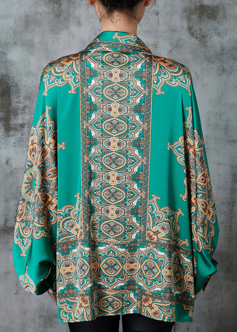 Women Green Oversized Print Chiffon Top Spring