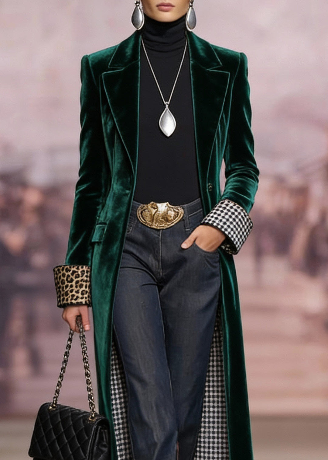 Women Green Peter Pan Collar Pockets Velvet Coat Spring