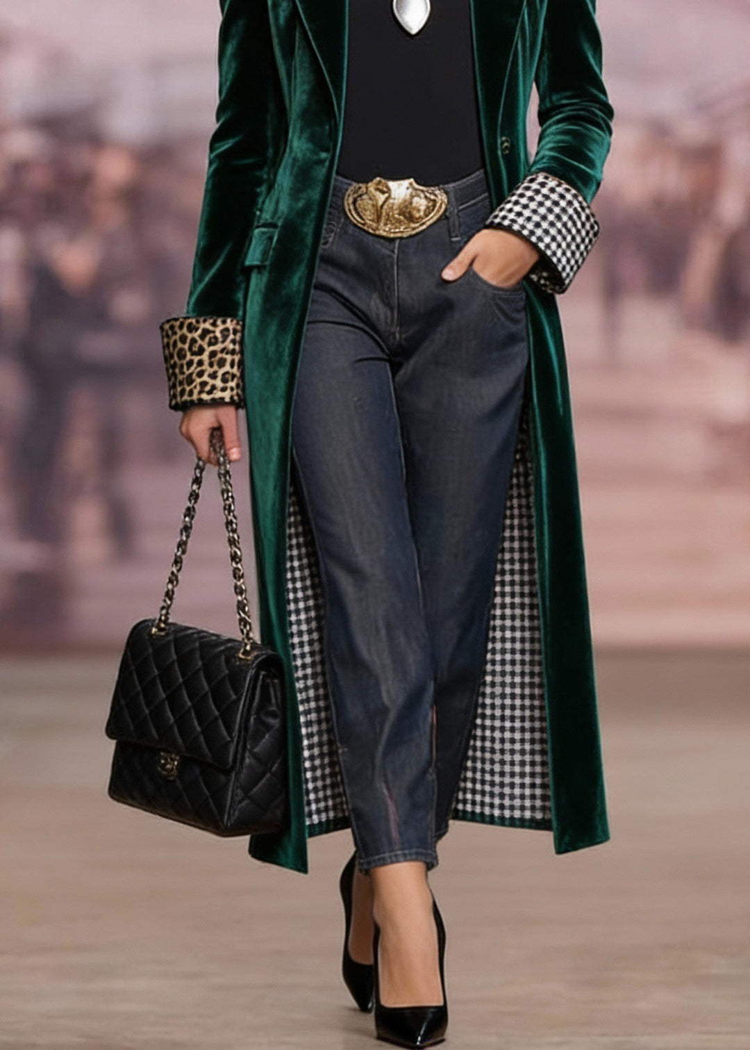 Women Green Peter Pan Collar Pockets Velvet Coat Spring