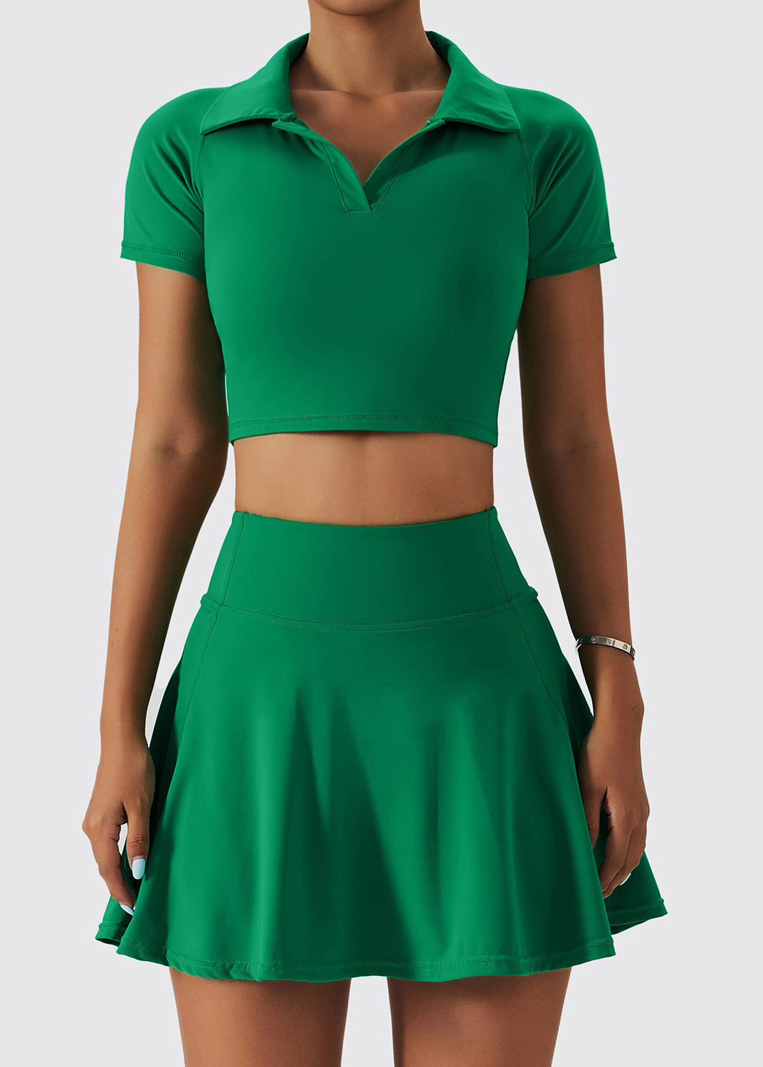 Women Green Peter Pan Collar Tummy Control Bra And Leggings Set