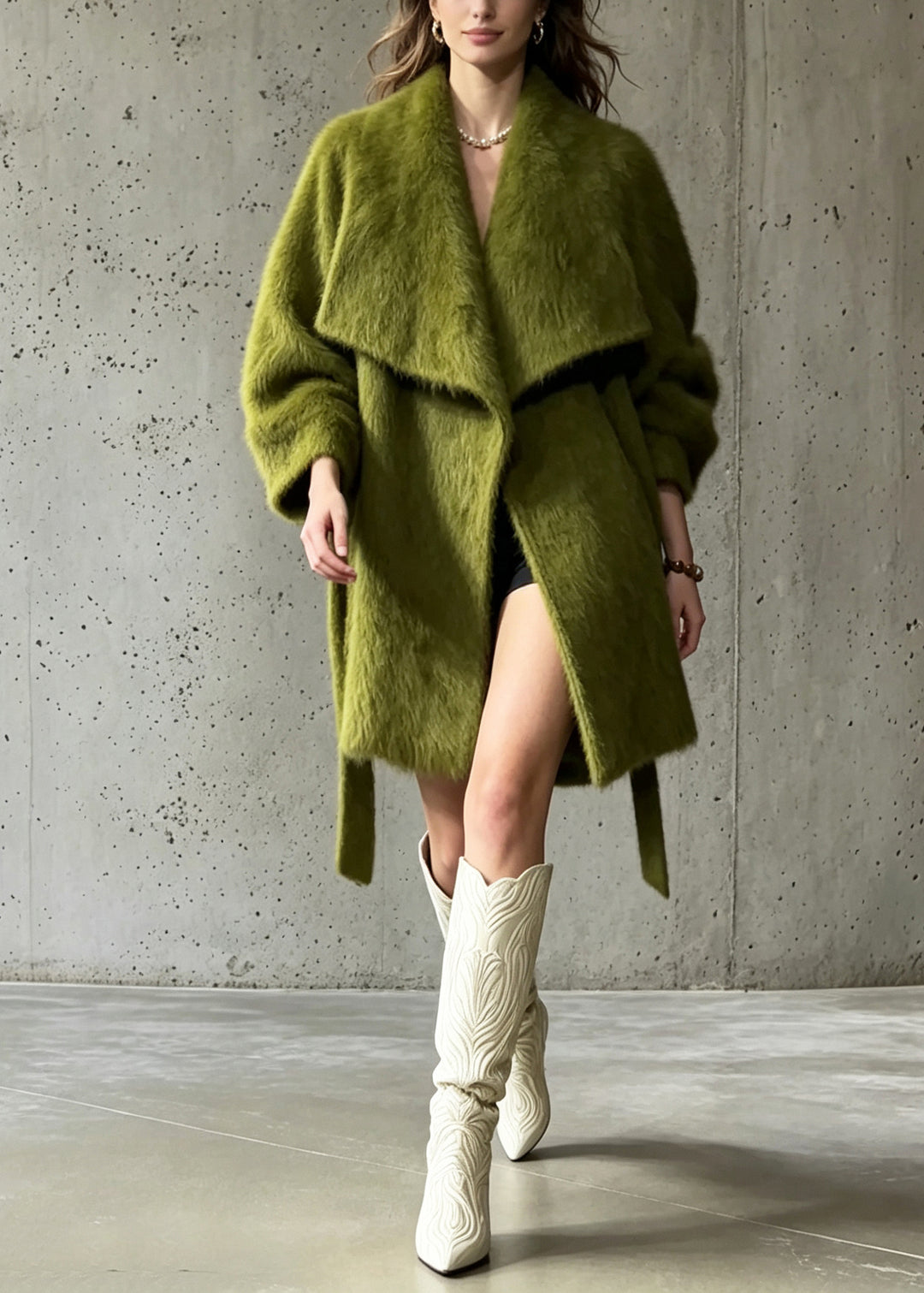 Women Green Peter Pan Collar Woolen Coats Winter