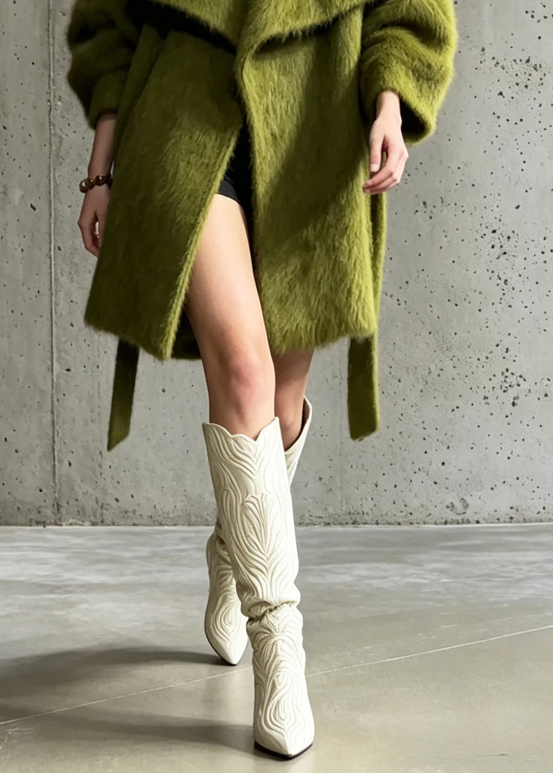Women Green Peter Pan Collar Woolen Coats Winter