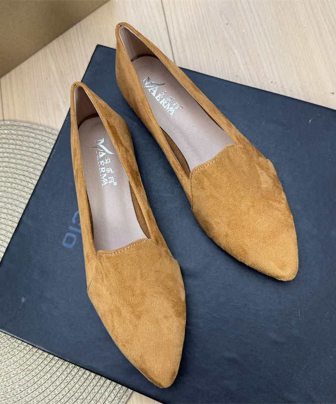 Women Green Suede Splicing Flat Shoes Pointed Toe Plus Size