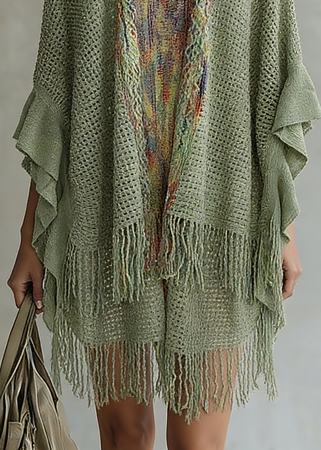 Women Green V Neck Knit Cardigan Batwing Sleeve - Omychic
