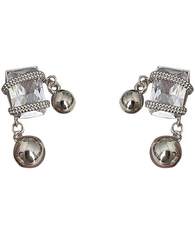 Women Grey Alloy Zircon Crystal Gem Stone Drop Earrings