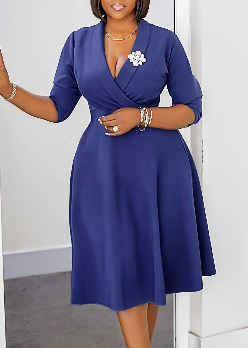 Women Grey Blue Peter Pan Collar Patchwork Polyester Dress Summer