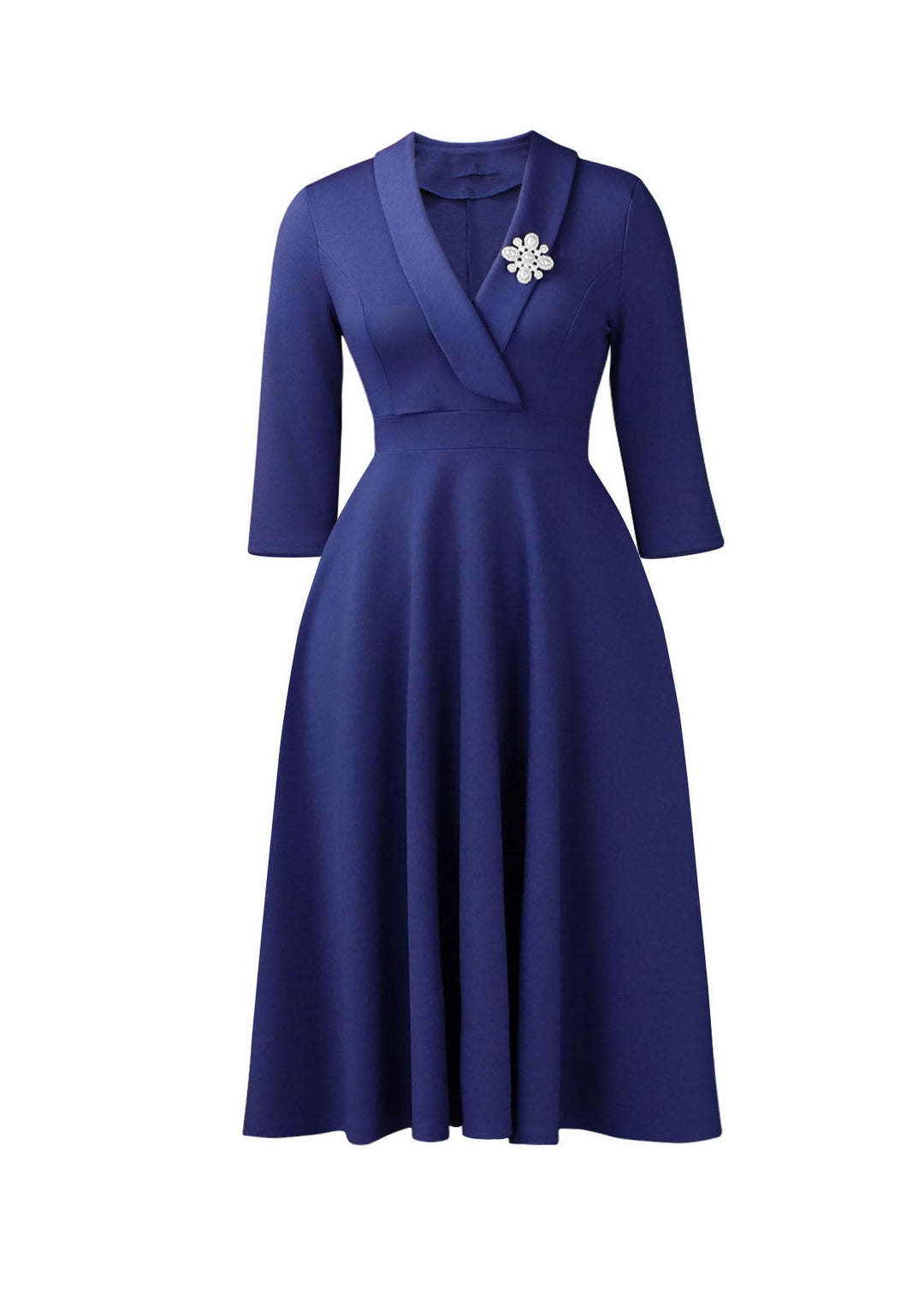 Women Grey Blue Peter Pan Collar Patchwork Polyester Dress Summer