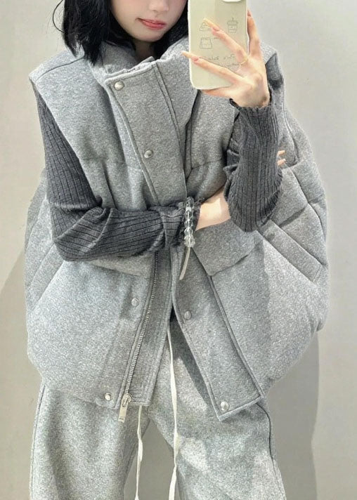 Women Grey Oversized Warm Duck Down Vests Winter