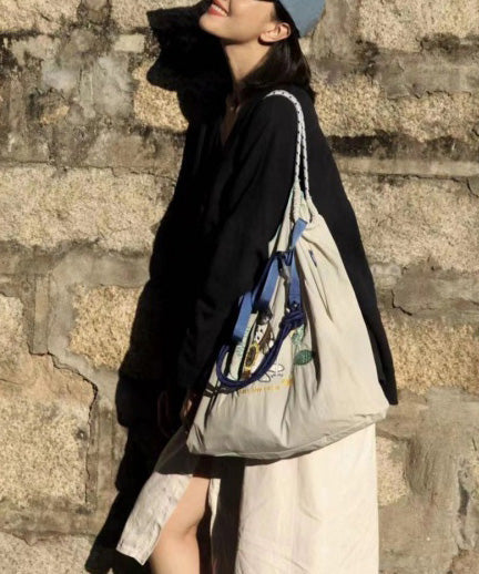 Women Grey Rabbit Embroidered Nylon Shoulder Bags