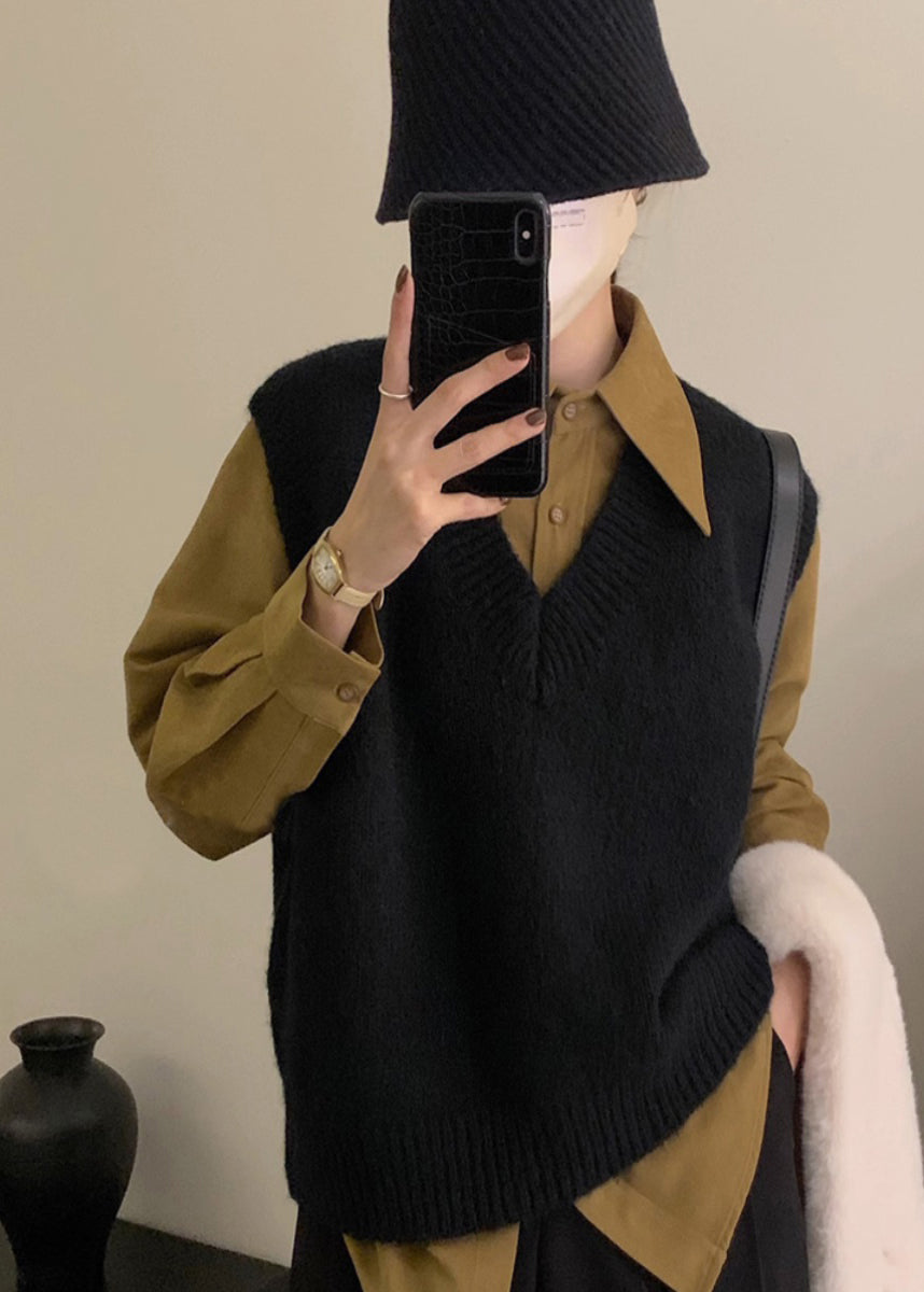 Women Grey V Neck Cozy Knit Vest Tops Sleeveless