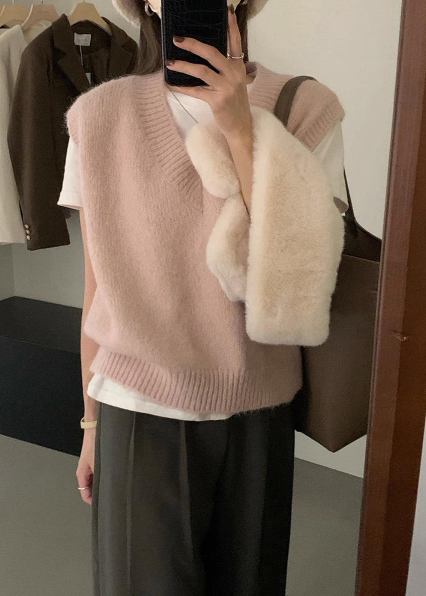 Women Grey V Neck Cozy Knit Vest Tops Sleeveless