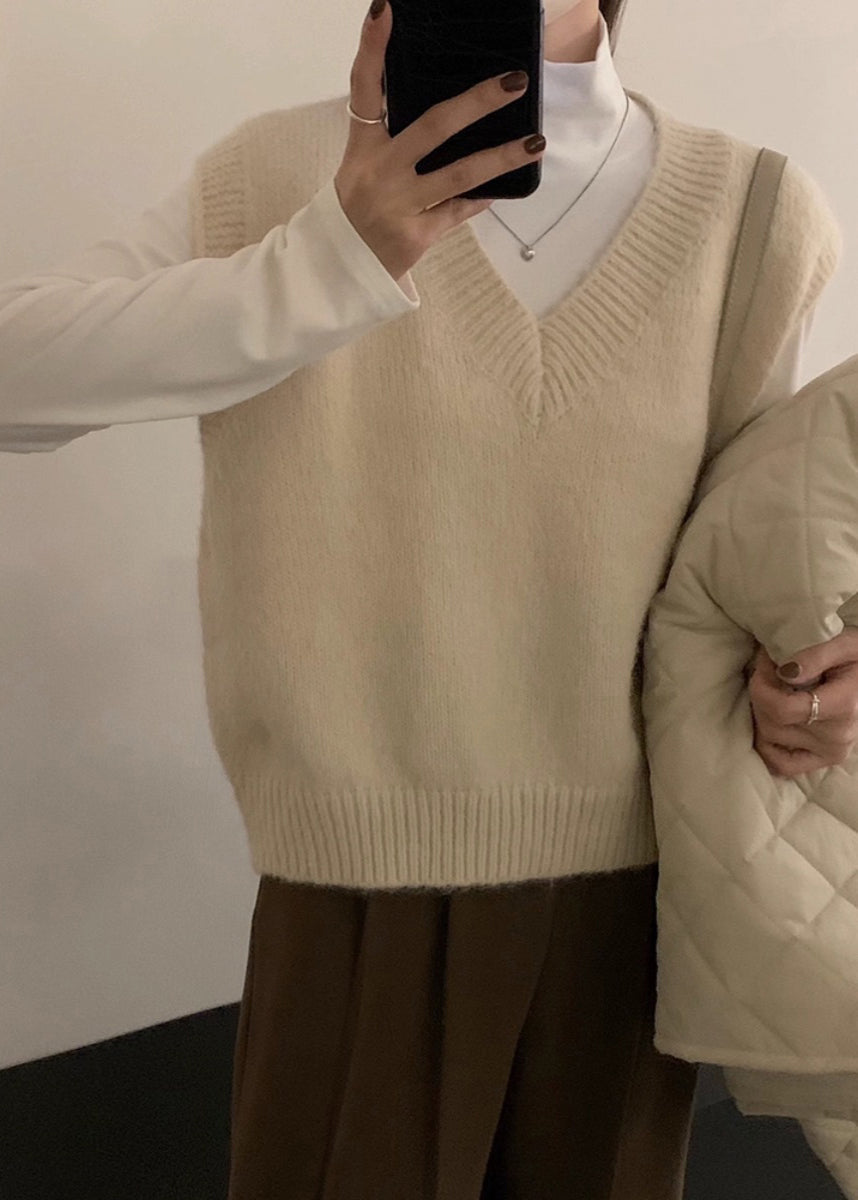 Women Grey V Neck Cozy Knit Vest Tops Sleeveless