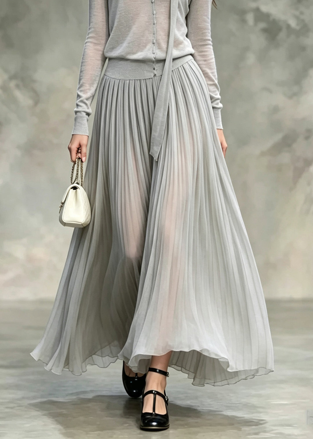 Women Grey V Neck Tops And Skirts Cotton Two Pieces Set Fall