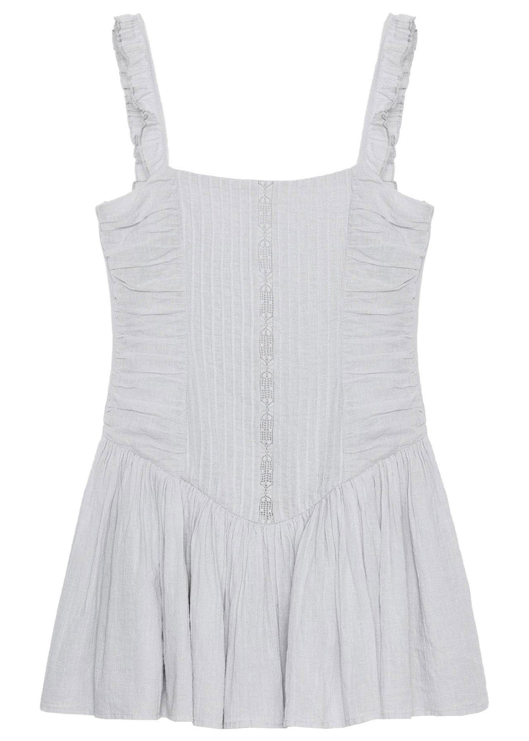 Women Grey Wrinkled Cotton Mini Dress Summer