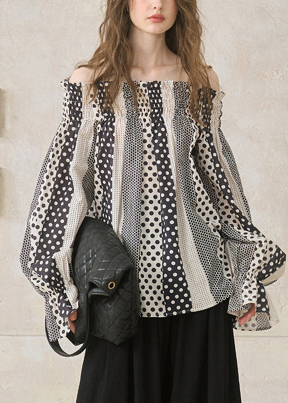 Women Khaki Cold Shoulder Print Cotton Tops Spring