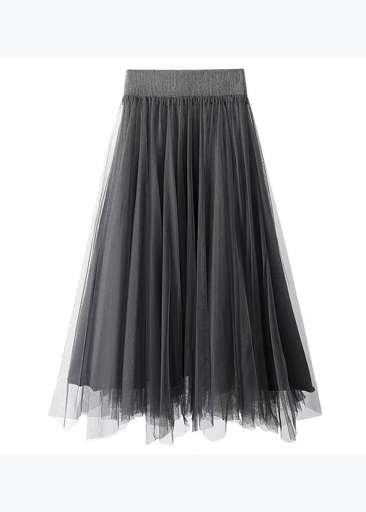 Women Khaki High Waist Wrinkled Asymmetrical Tulle Skirt Spring