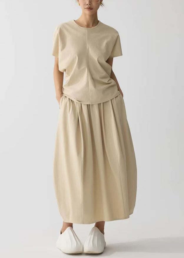 Women Khaki Oversized Wrinkled Cotton Two Pieces Set Summer