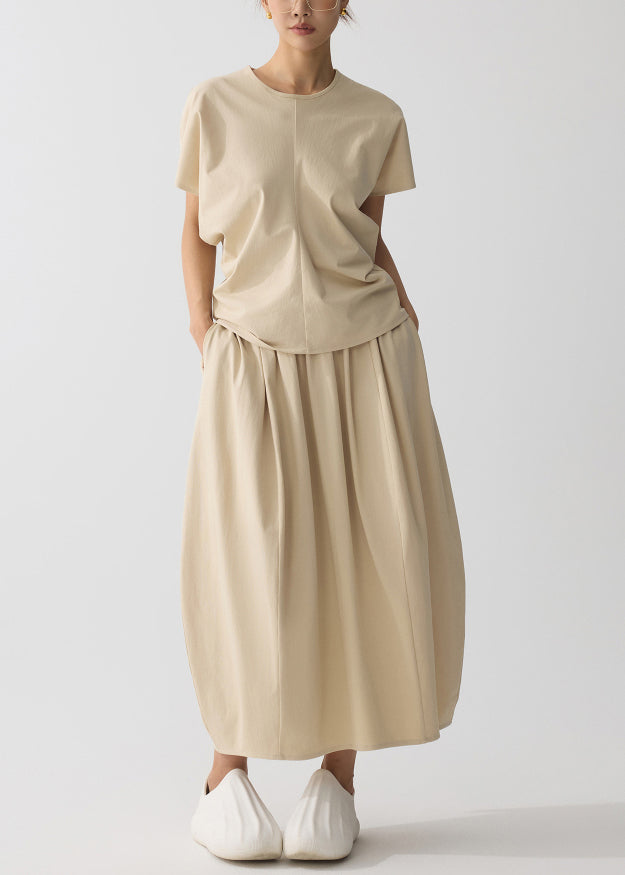 Women Khaki Oversized Wrinkled Cotton Two Pieces Set Summer