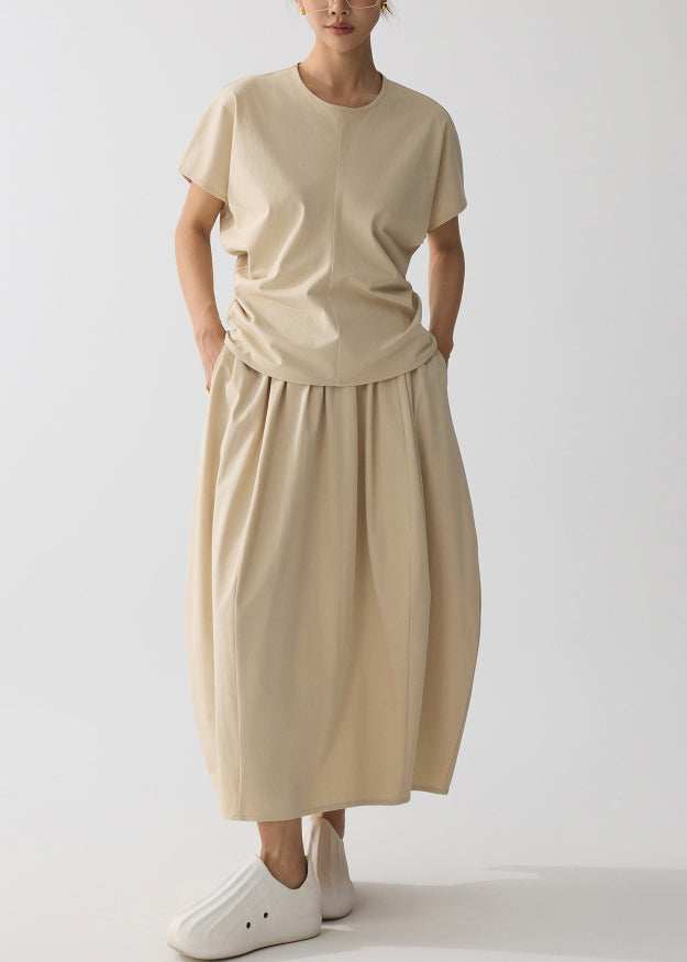 Women Khaki Oversized Wrinkled Cotton Two Pieces Set Summer