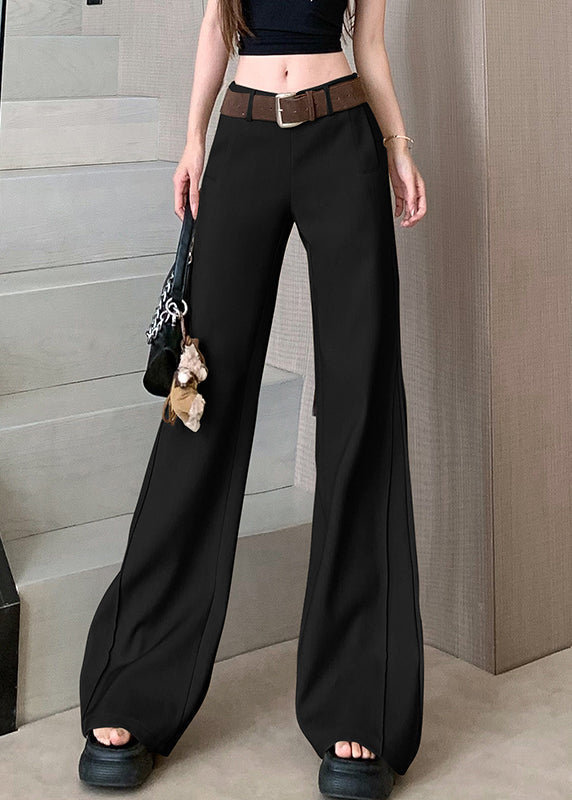 Women Khaki Pockets Patchwork High Waist Wide Leg Pants Spring