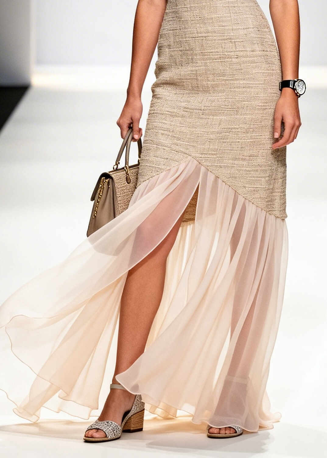 Women Khaki V Neck Patchwork Tulle Linen Long Dress Summer