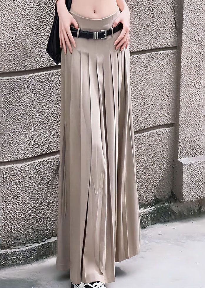 Women Khaki Wrinkled Draping Spandex Skirt Spring