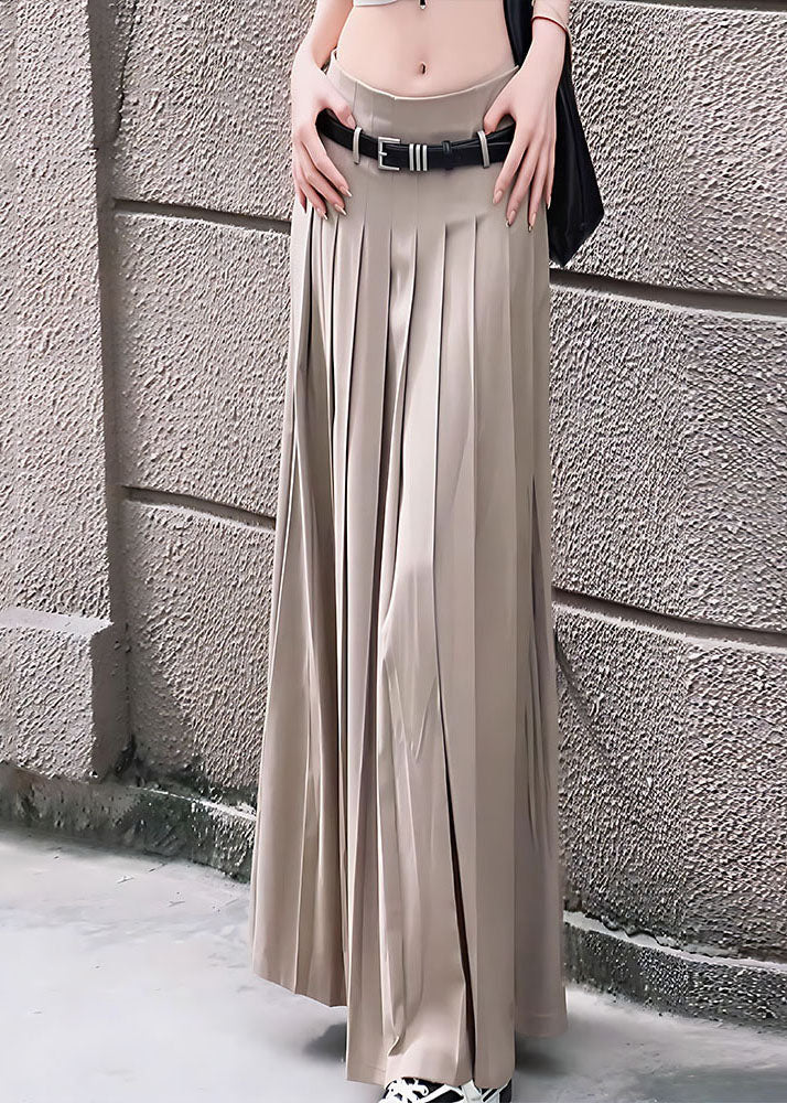 Women Khaki Wrinkled Draping Spandex Skirt Spring