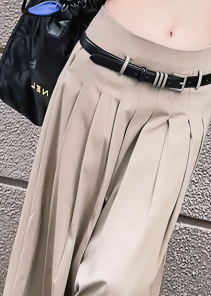 Women Khaki Wrinkled Draping Spandex Skirt Spring