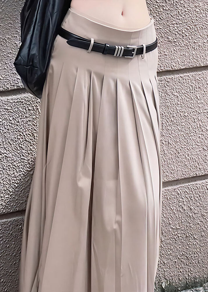 Women Khaki Wrinkled Draping Spandex Skirt Spring