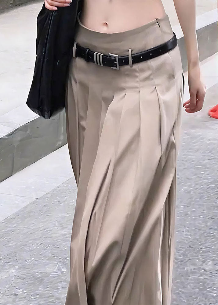 Women Khaki Wrinkled Draping Spandex Skirt Spring