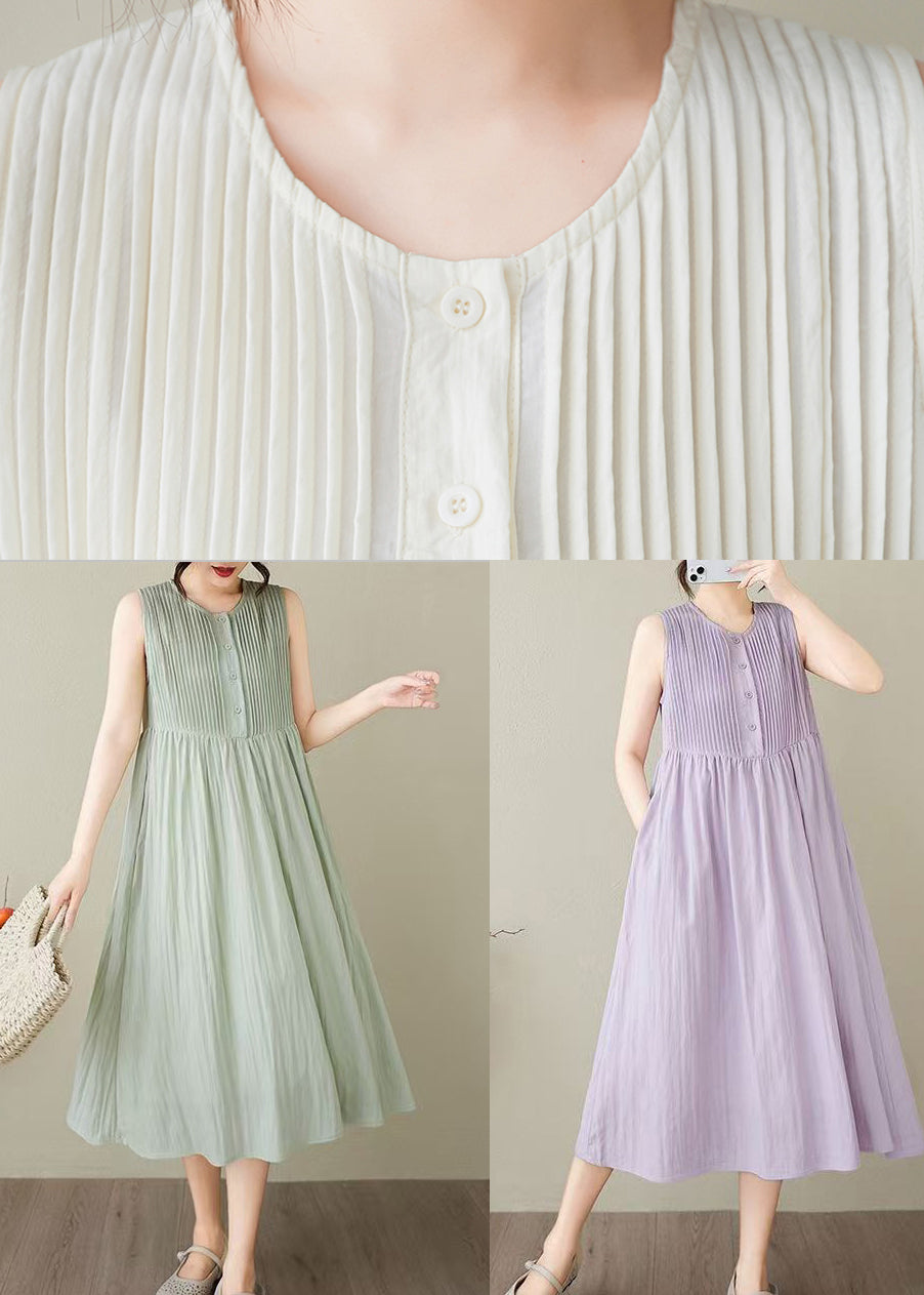 Women Lavender Wrinkled Cotton Robe Dresses Sleeveless