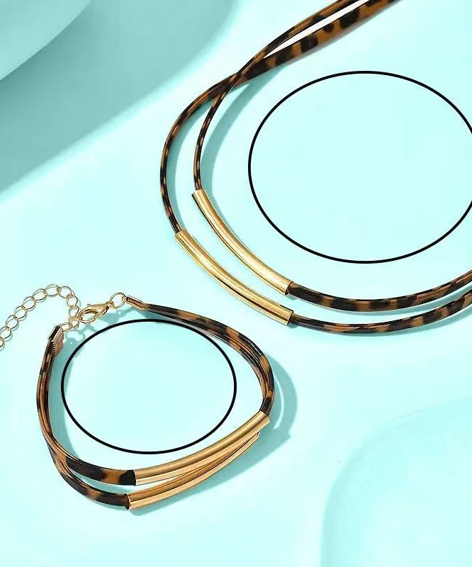 Women Leopard Copper Alloy Double-Layer Necklace And Bracelet Two-Piece Set