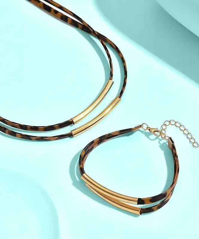 Women Leopard Copper Alloy Double-Layer Necklace And Bracelet Two-Piece Set