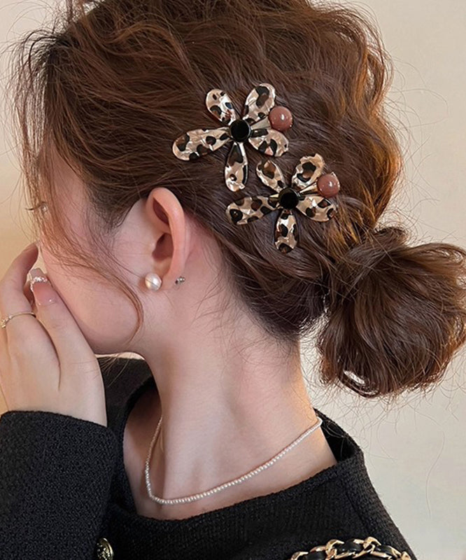 Women Leopard Metal Alloy Floral Hairpin
