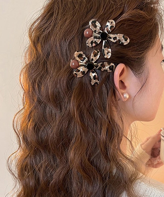 Women Leopard Metal Alloy Floral Hairpin